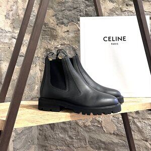 Celine Black Leather Margaret Lug Chelsea Boots